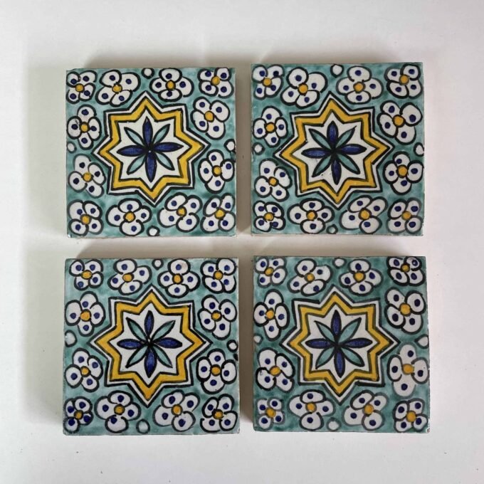 TILES 4"×4" Moroccan  - Hand Painted Moroccan Tiles - Kitchen Tiles - Bathroom Tiles - Ceramic Accent Tiles