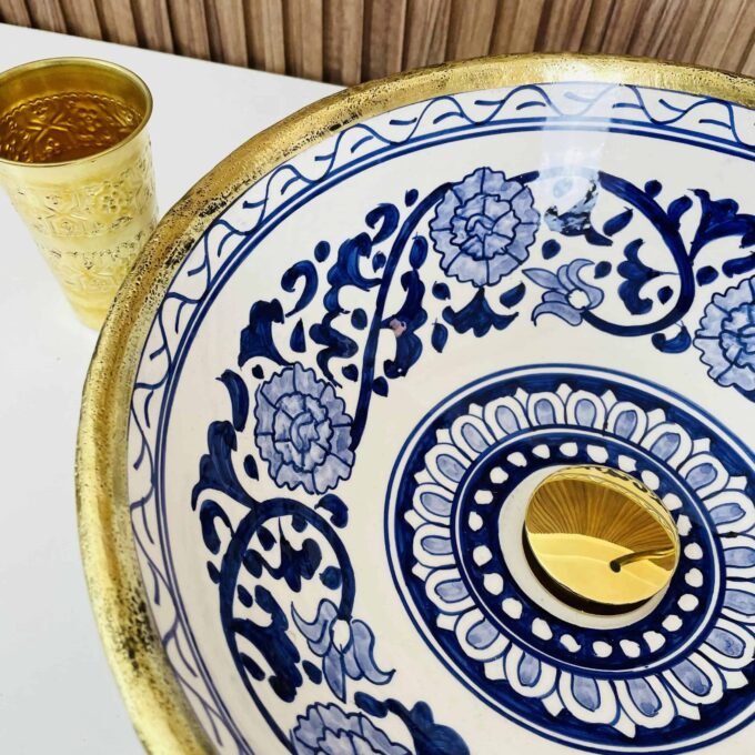 Handcrafted Ceramic Sink with Elegant Brass Edge