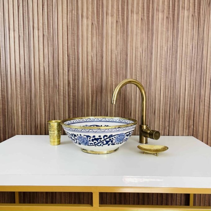Handcrafted Ceramic Sink with Elegant Brass Edge