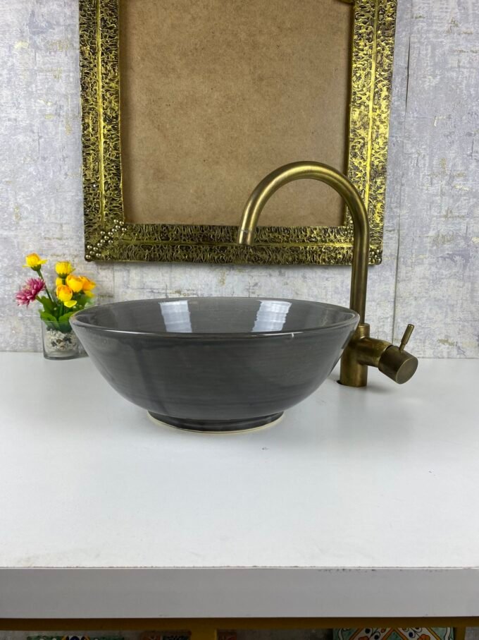 Gray Handmade Modern Bathroom Ceramic Sink