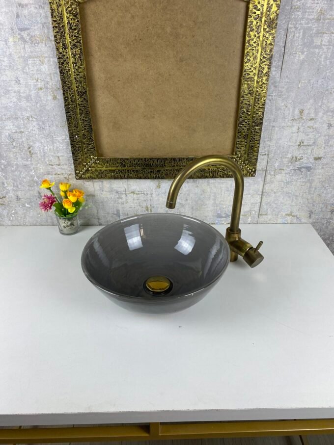 Gray Handmade Modern Bathroom Ceramic Sink