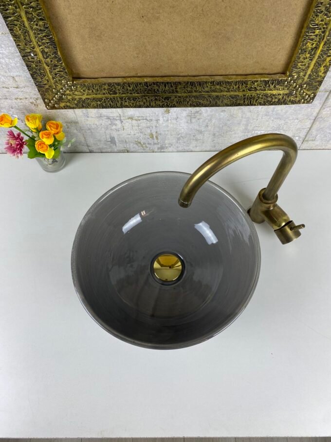 Gray Handmade Modern Bathroom Ceramic Sink