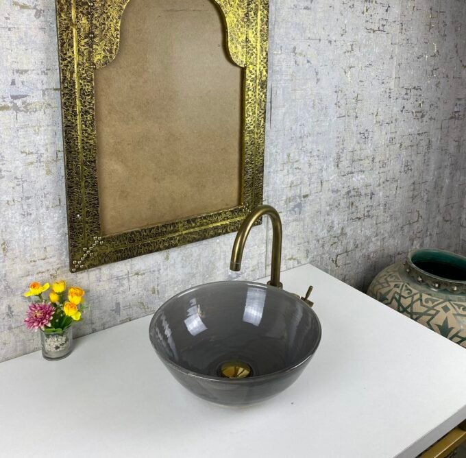 Gray Handmade Modern Bathroom Ceramic Sink