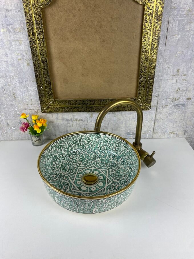 Ceramic Sink-Basin With Edge Gold 14k Modern