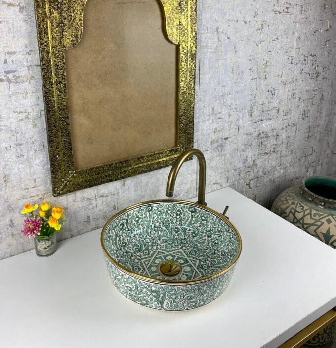 Ceramic Sink-Basin With Edge Gold 14k Modern
