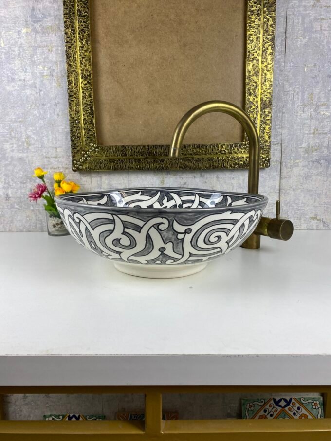 Handmade Grey & White Moroccan ceramic Sink