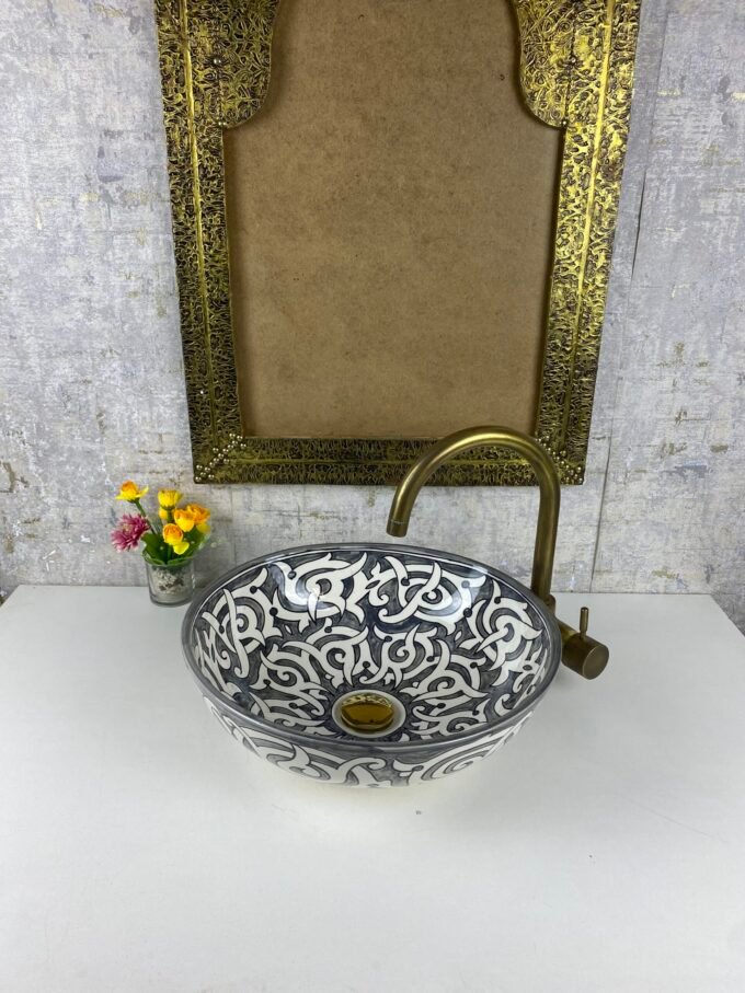 Handmade Grey & White Moroccan ceramic Sink