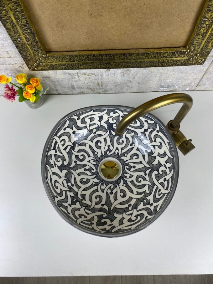 Handmade Grey & White Moroccan ceramic Sink
