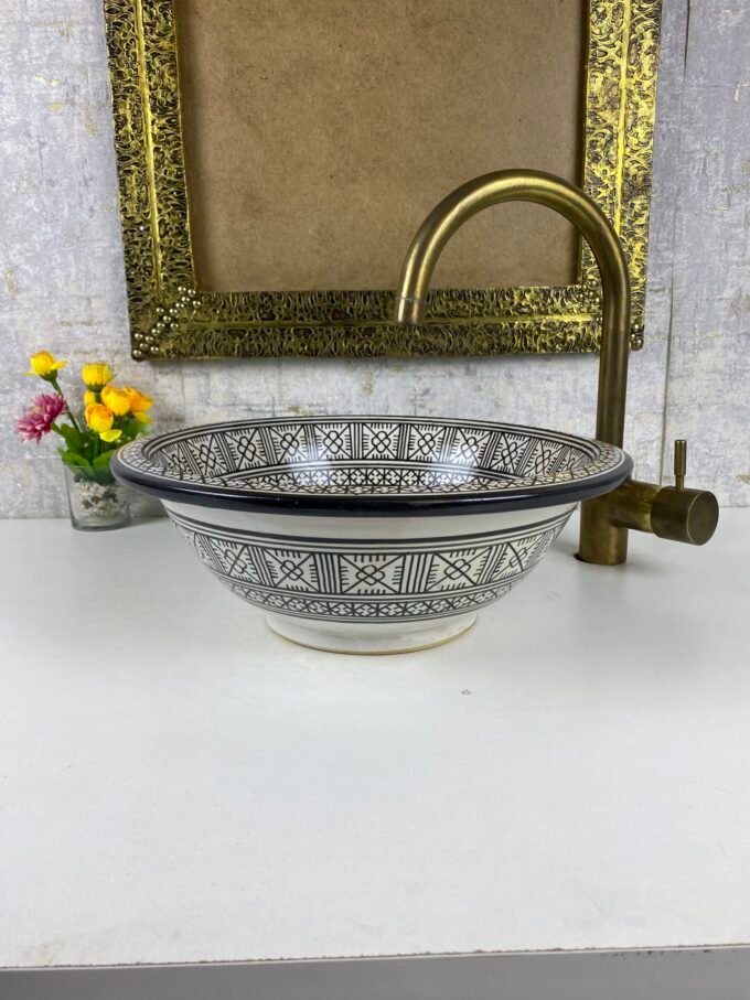 Handmade Black & White Moroccan ceramic Sink