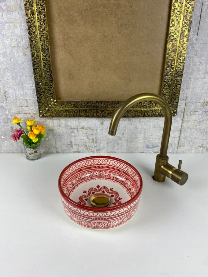 Handmade Red Moroccan Bathroom Bowl Basin