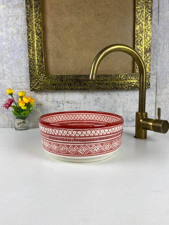Handmade Red Moroccan Bathroom Bowl Basin