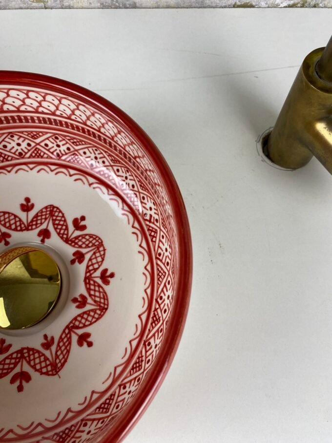 Handmade Red Moroccan Bathroom Bowl Basin