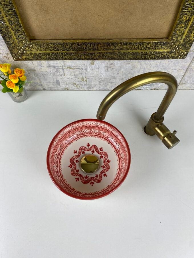 Handmade Red Moroccan Bathroom Bowl Basin