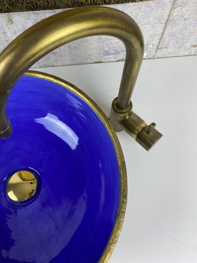 Moroccan Sink with Brass Edge Uni Color Blue Sink