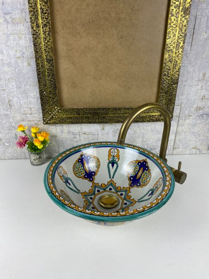 Bathroom Hand-Painted Moroccan Ceramic  Basin