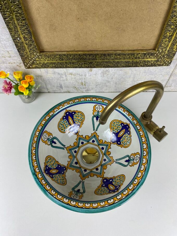 Bathroom Hand-Painted Moroccan Ceramic  Basin