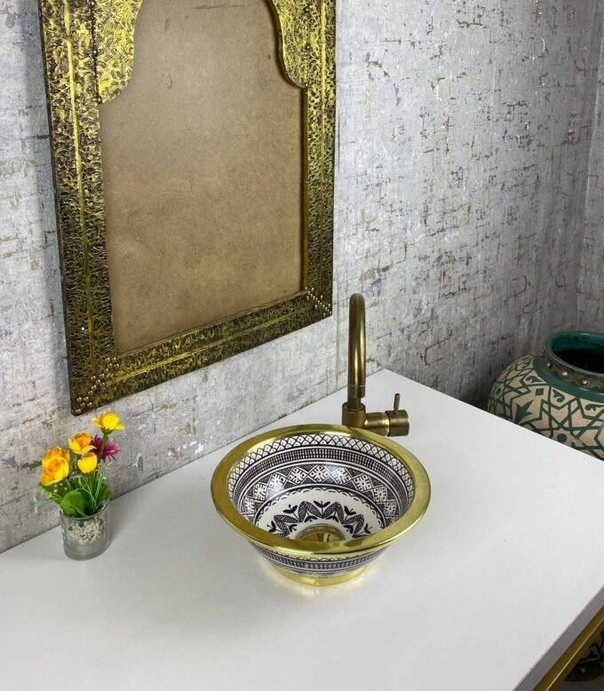Moorish Vessel Sink With Elegant Brass Edge
