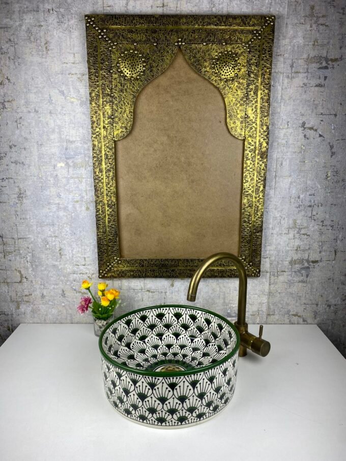 Green Ceramic Sink Hand-Painted Bathroom Bowl