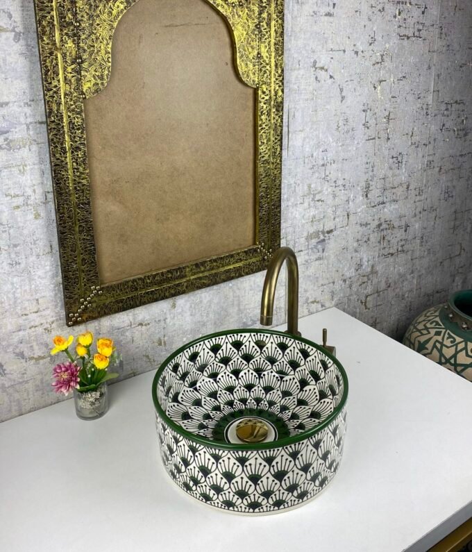 Green Ceramic Sink Hand-Painted Bathroom Bowl