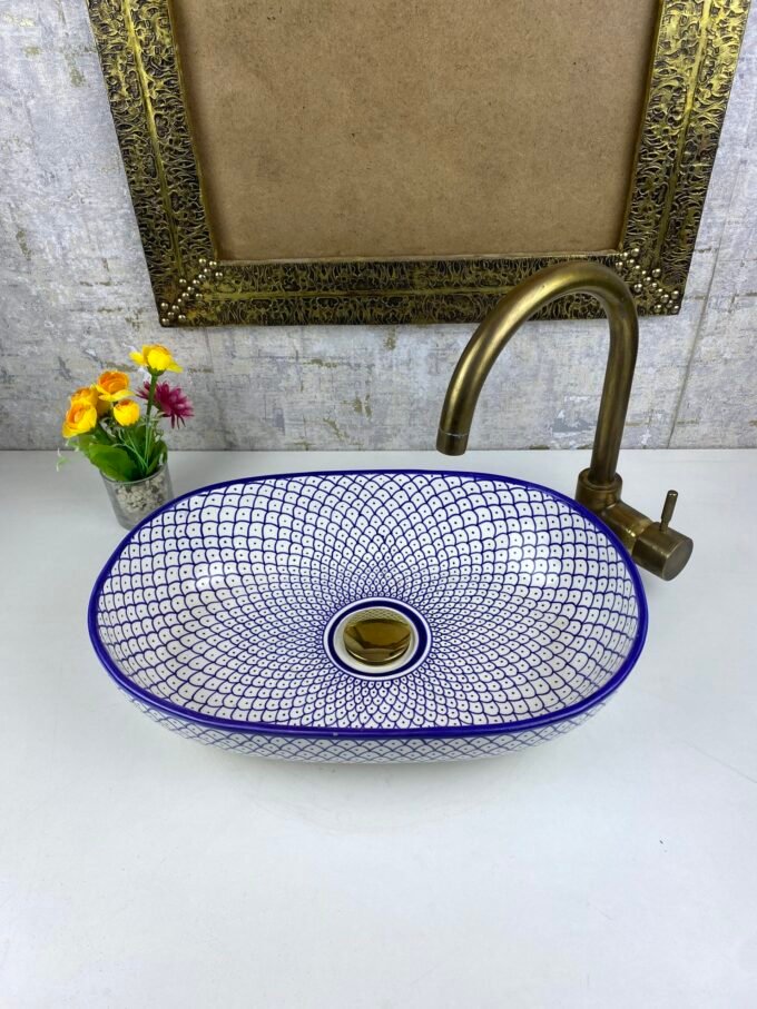 Moorish Handpainted Oval Ceramic Wash Basin