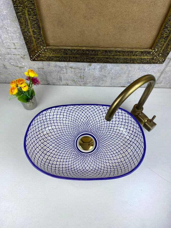 Moorish Handpainted Oval Ceramic Wash Basin