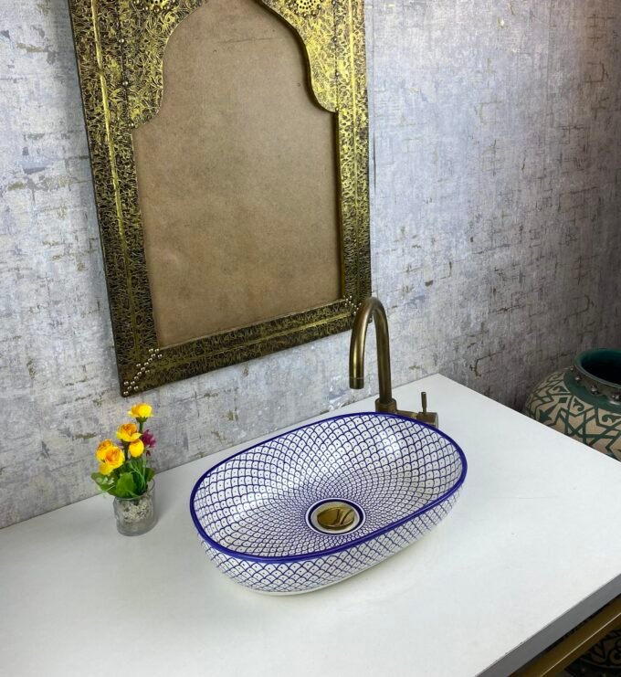 Moorish Handpainted Oval Ceramic Wash Basin