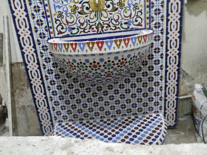 Moroccan Mosaic Garden Waterfall Fountain