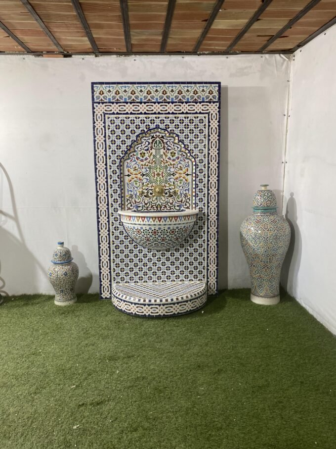 Moroccan Mosaic Garden Waterfall Fountain