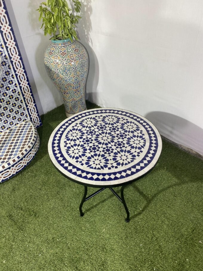 Handcrafted Blue & White Artisan Mosaic Table