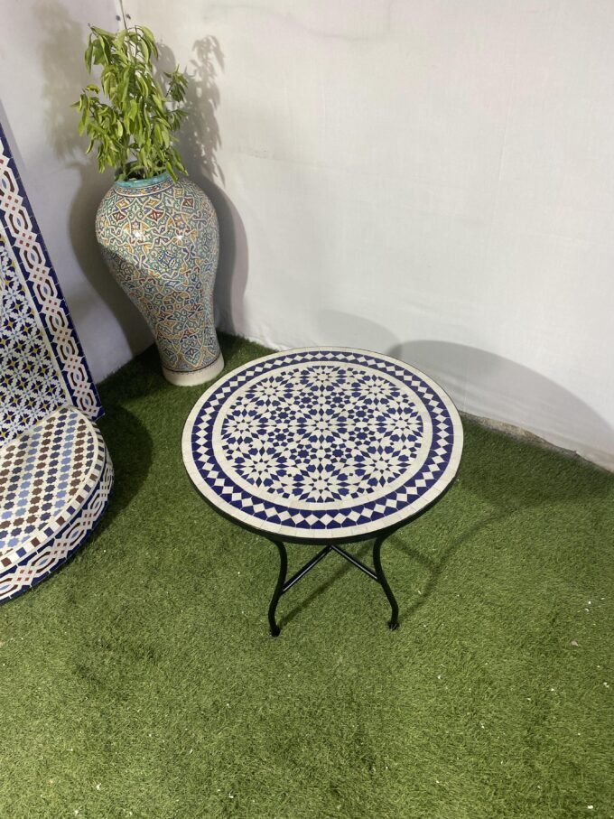 Handcrafted Blue & White Artisan Mosaic Table