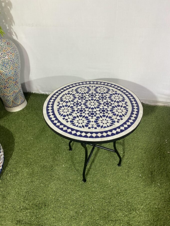 Handcrafted Blue & White Artisan Mosaic Table