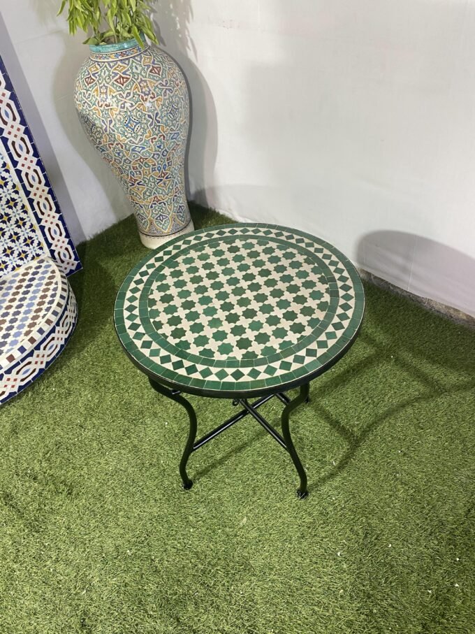 Handmade Green & White Artisan Mosaic Table