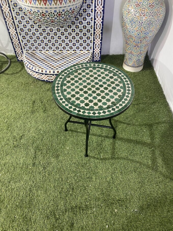 Handmade Green & White Artisan Mosaic Table