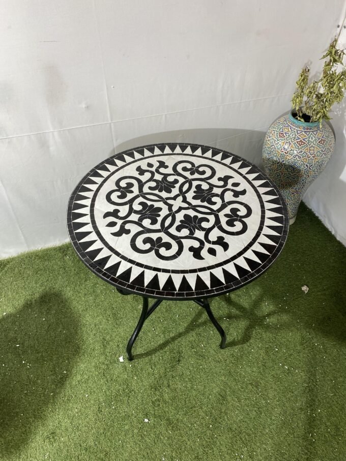 Traditional Black & White Artisan Mosaic Table