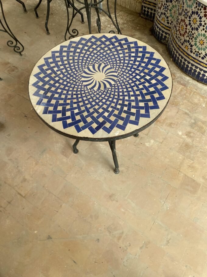 Exceptional Blue & White Moroccan Mosaic Table