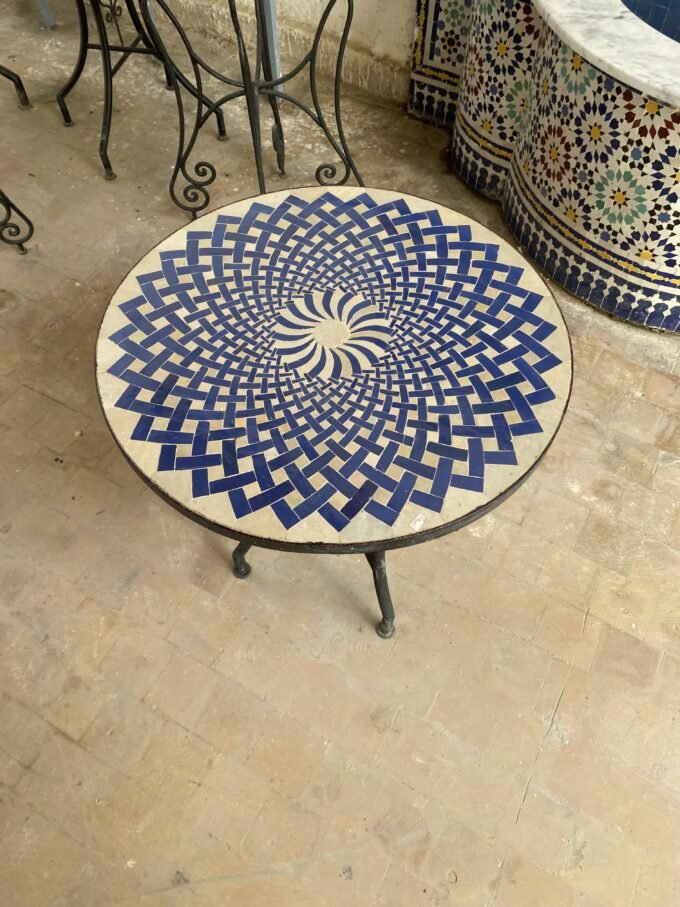 Exceptional Blue & White Moroccan Mosaic Table