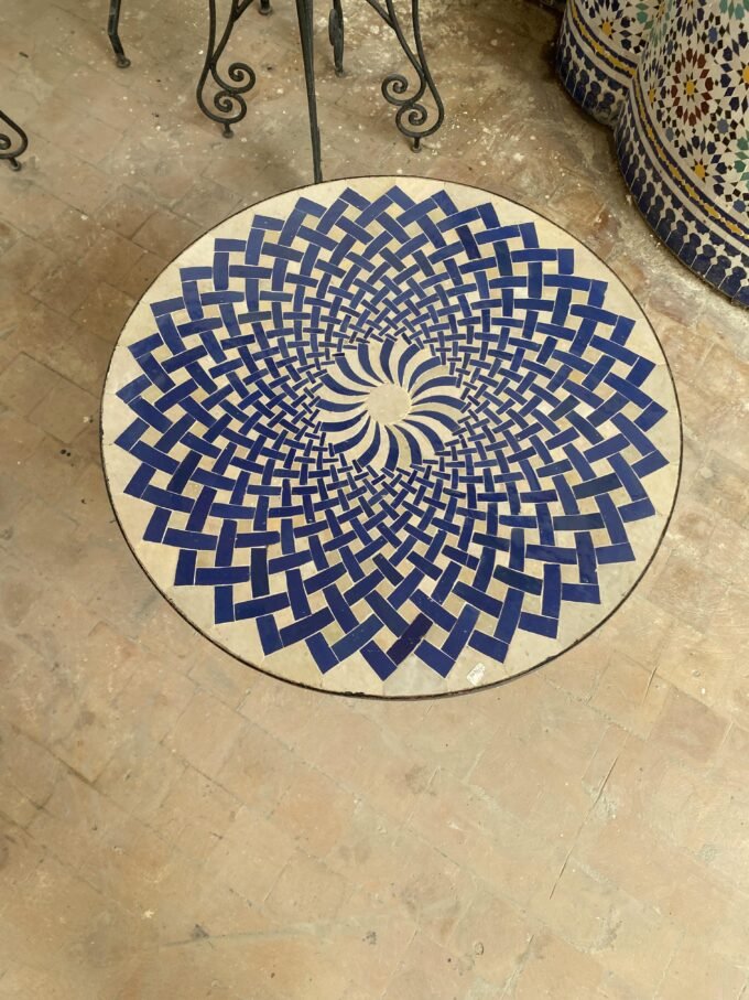 Exceptional Blue & White Moroccan Mosaic Table