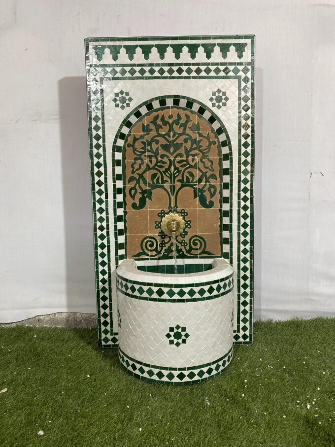 Moorish Hand-painted Wall Mosaic Fountain