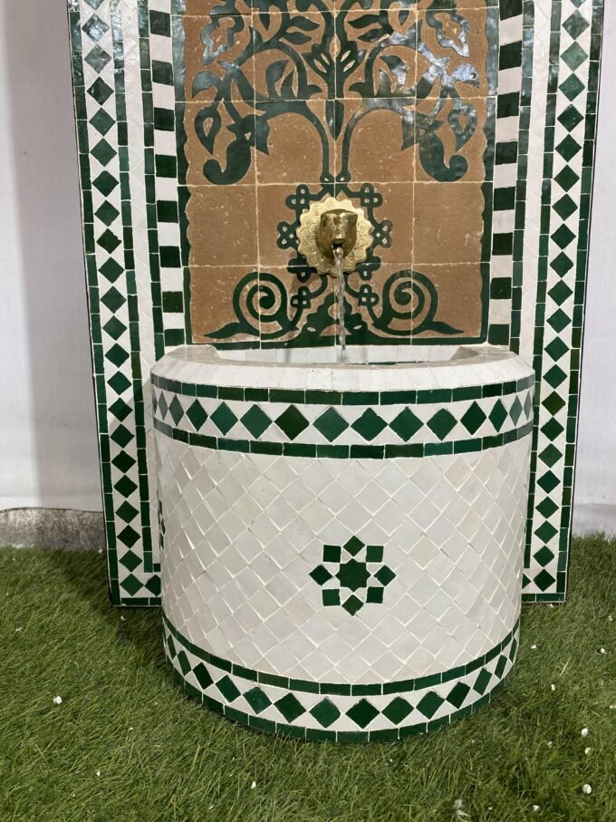 Moorish Hand-painted Wall Mosaic Fountain