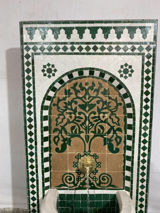 Moorish Hand-painted Wall Mosaic Fountain