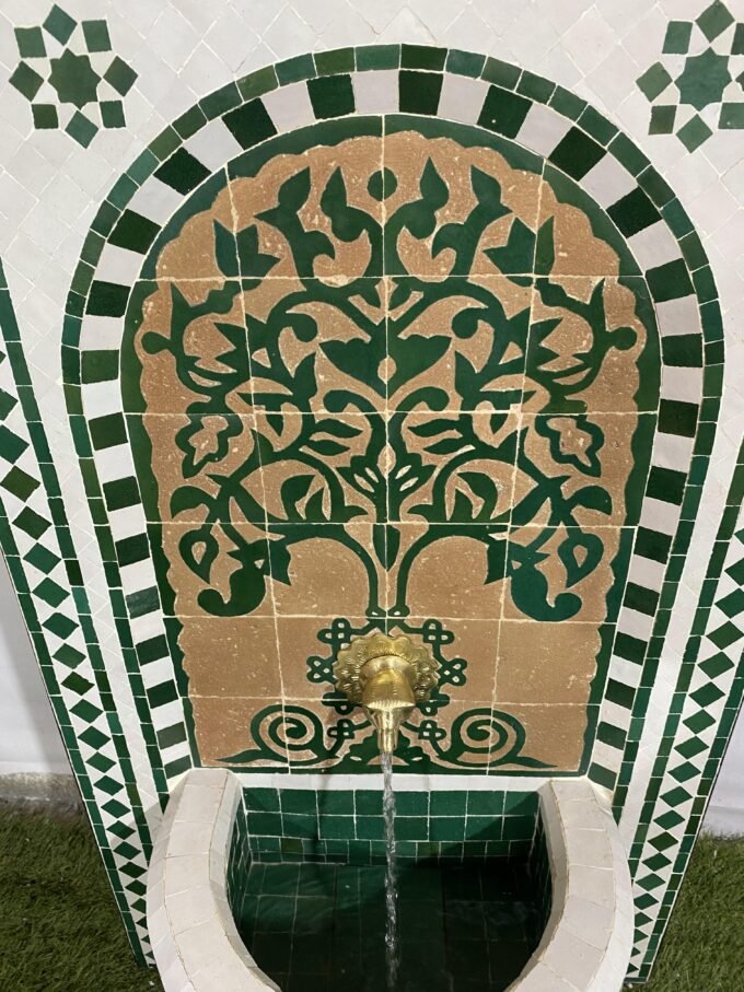 Moorish Hand-painted Wall Mosaic Fountain