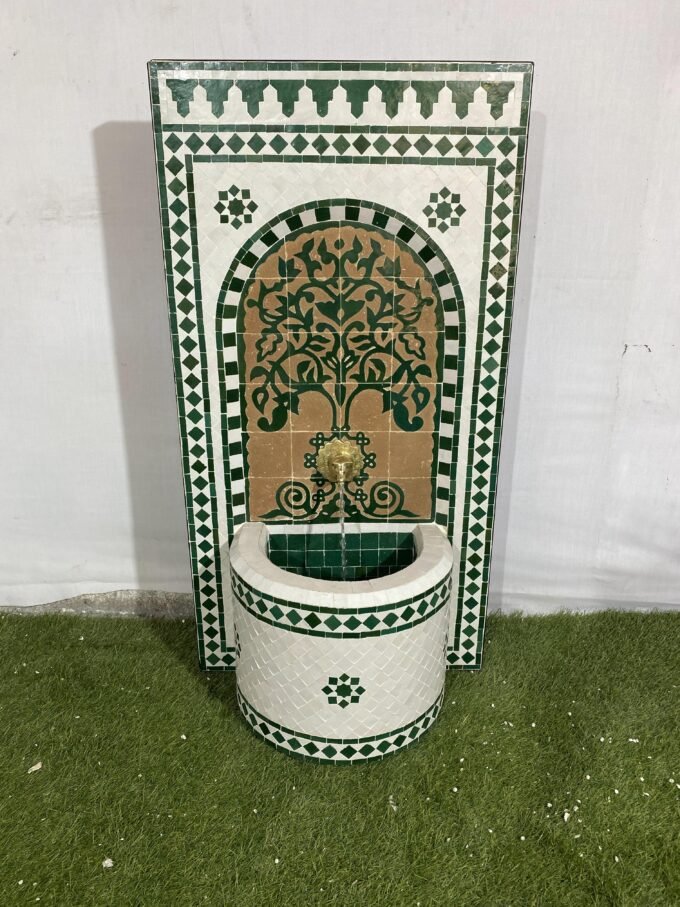 Moorish Hand-painted Wall Mosaic Fountain