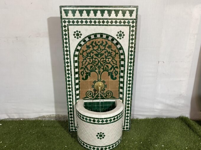 Moorish Hand-painted Wall Mosaic Fountain
