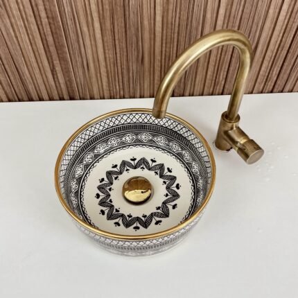 Handcrafted Moroccan Ceramic Sink With Gold Edge 14K