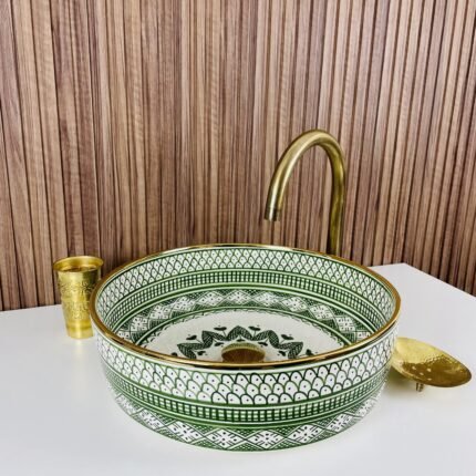 Handcrafted Ceramic Sink With Gold Edge 14K – Moroccan Countertop Vanity Basin