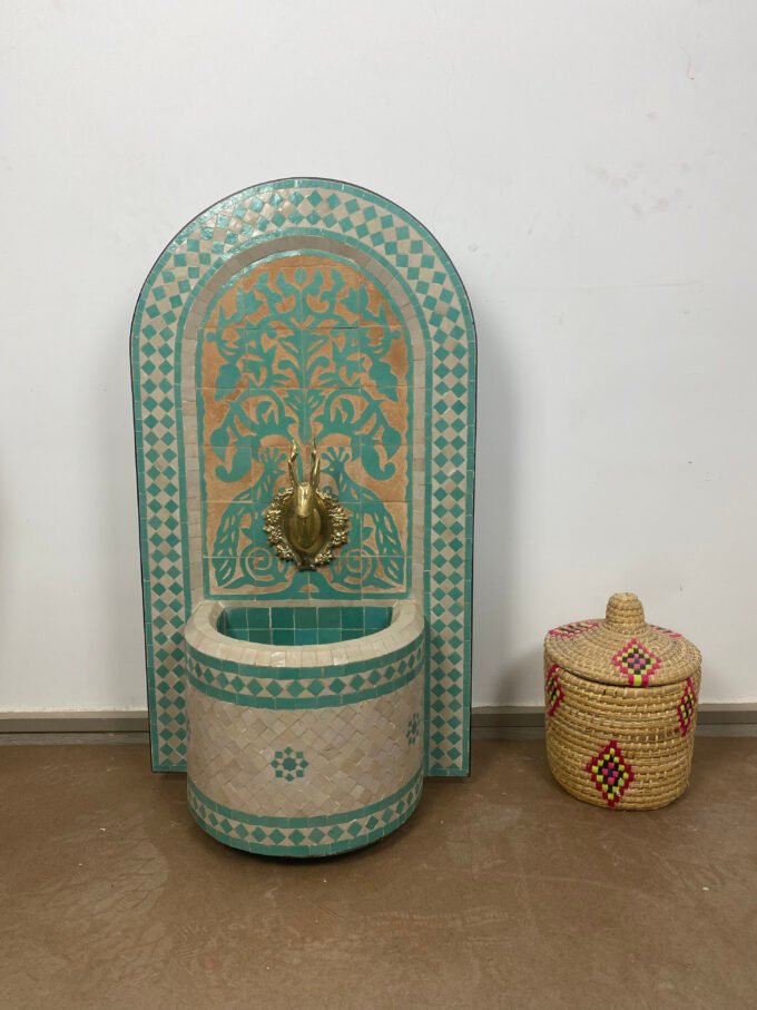 Handcrafted Green Moroccan Mosaic Fountain