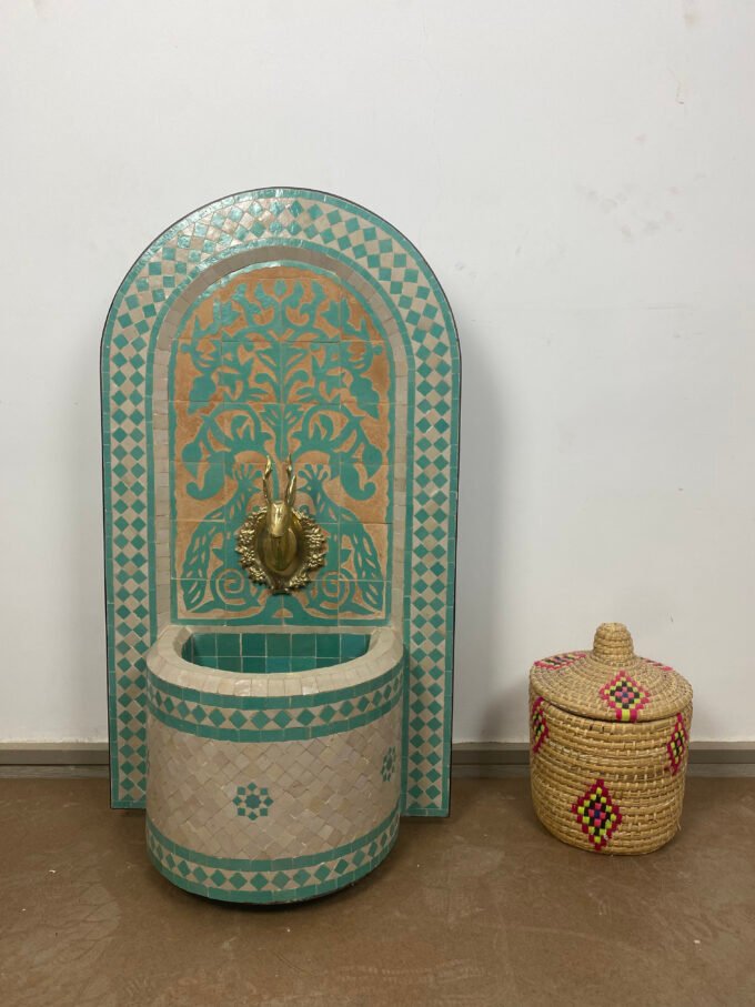Handcrafted Green Moroccan Mosaic Fountain