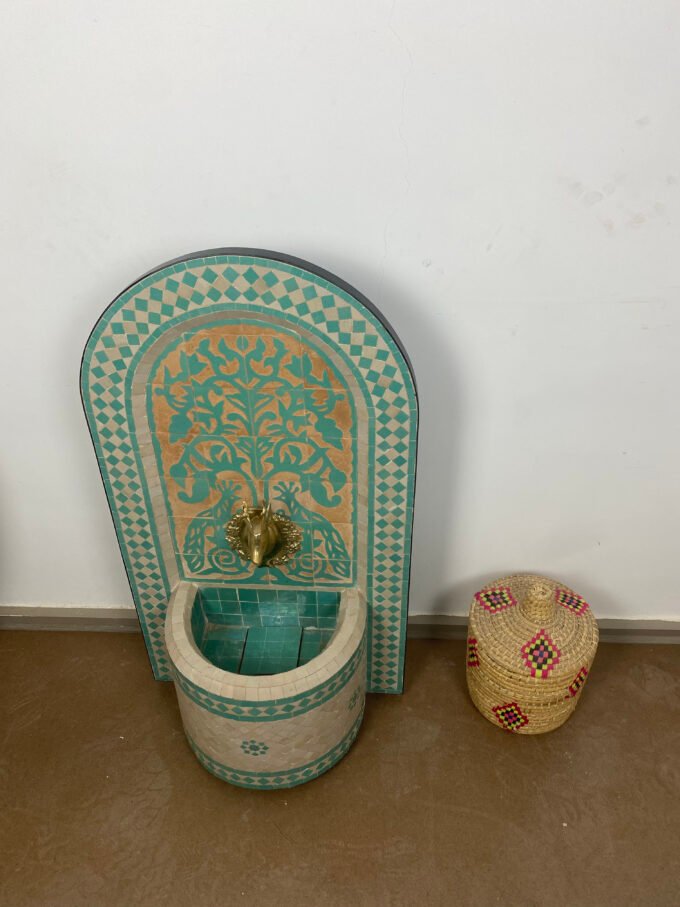 Handcrafted Green Moroccan Mosaic Fountain