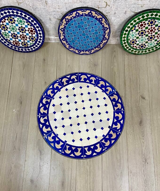 Round Blue Coffee Tiles Table in Moroccan Mosaic