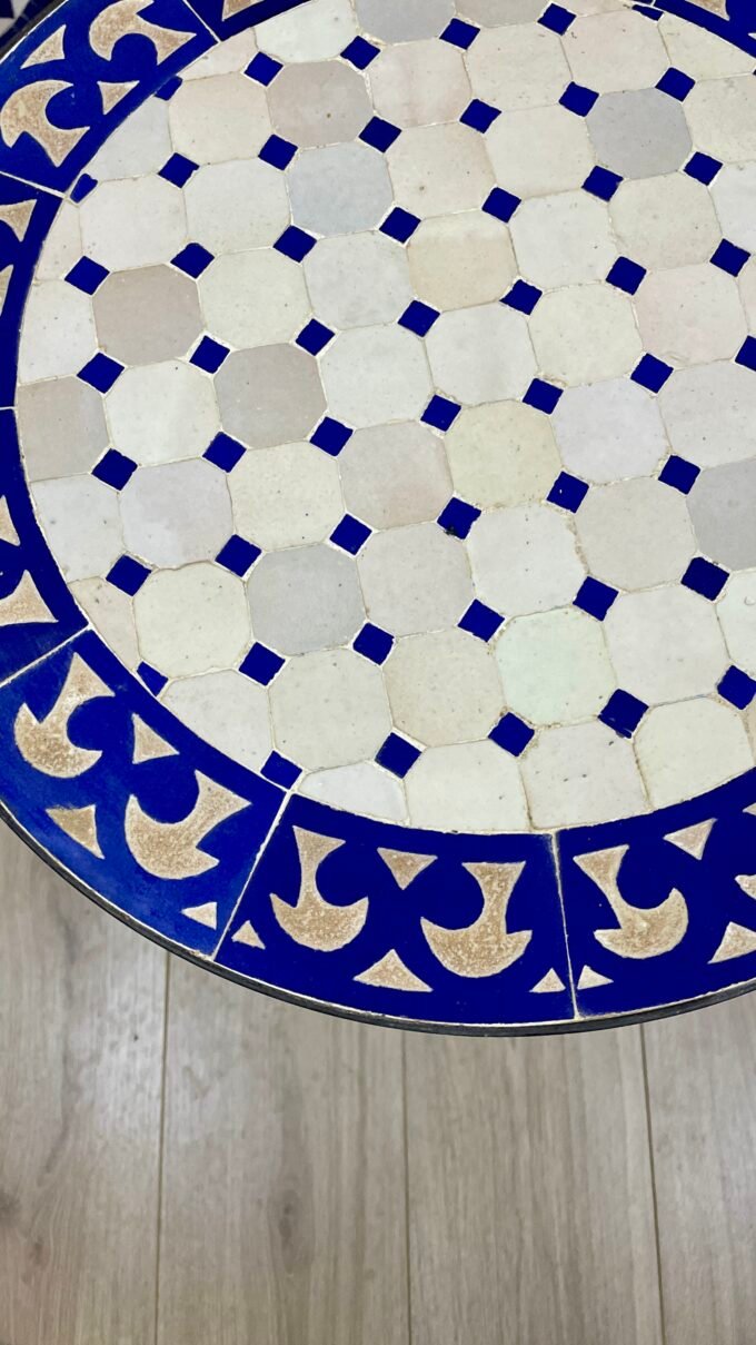 Round Blue Coffee Tiles Table in Moroccan Mosaic